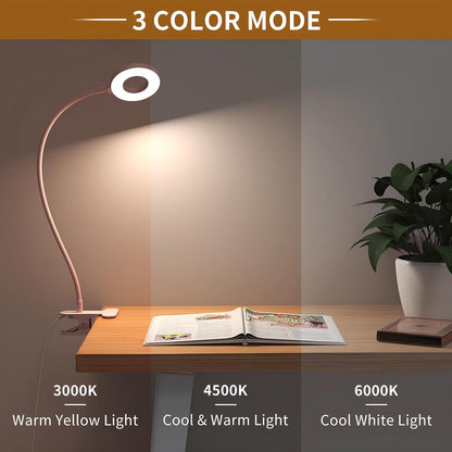 iZELL Book Light, Clip on Reading Light with Silicone Flexible Arm, Dimmable LED Lamparas Clamp on Workbench Desk for Studying Painting Crafting Drawing Makeup Nail Tech Puzzle Task - 27.6‘’ White