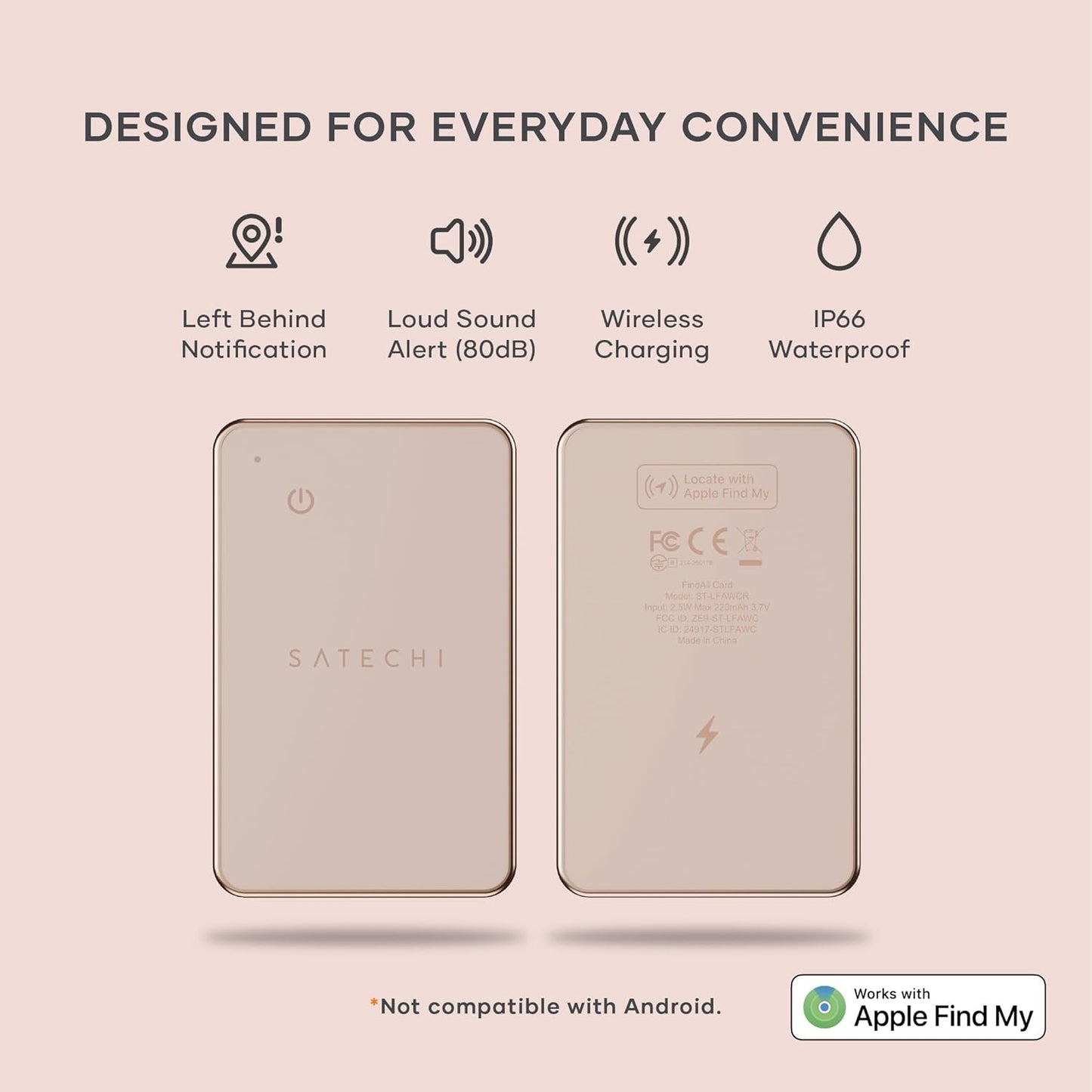 Satechi FindAll Wallet Card with Find My, Wallet Tracker Card with Left Behind Notification, Sound Alert and Wireless Charging, Works with iPhone, iPad, Mac – Black