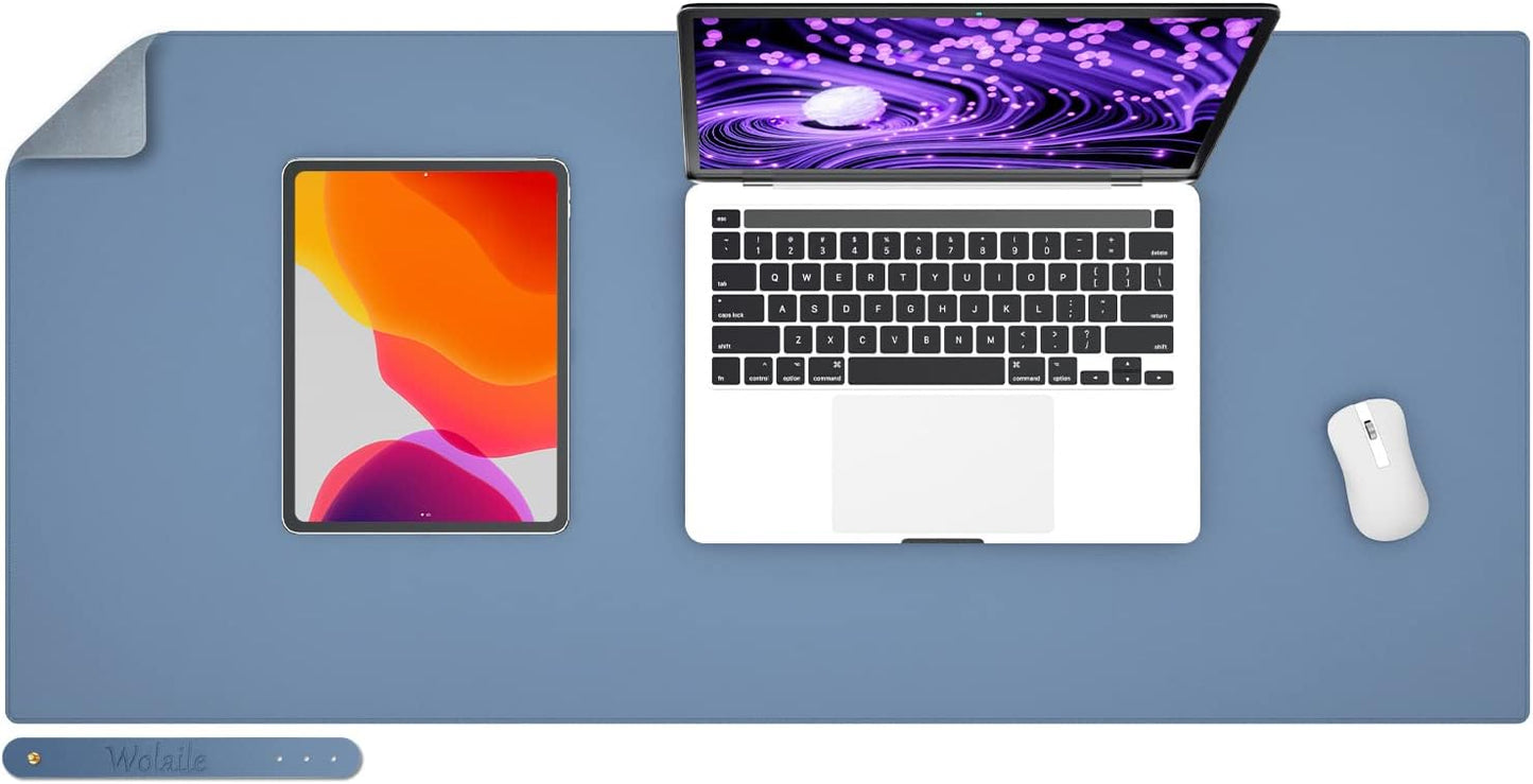 Leather Desk Pad,Wolaile 36x17 inch Large Mouse Pad,Waterproof Non-Slip Writing Desk Blotter,Computer Mat Desktop Protector for Office Home,Black