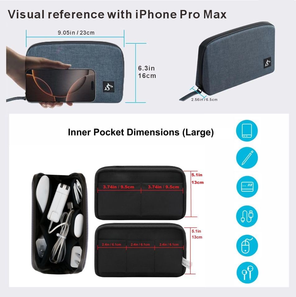 simtoper Small Electronics Organizer Travel Case – Slim Travel Cable Pouch for Small Tech Accessories, Cords, Chargers, Earbuds – Lightweight Mini Tech Bag for Backpack, Business, Travel (Blue)