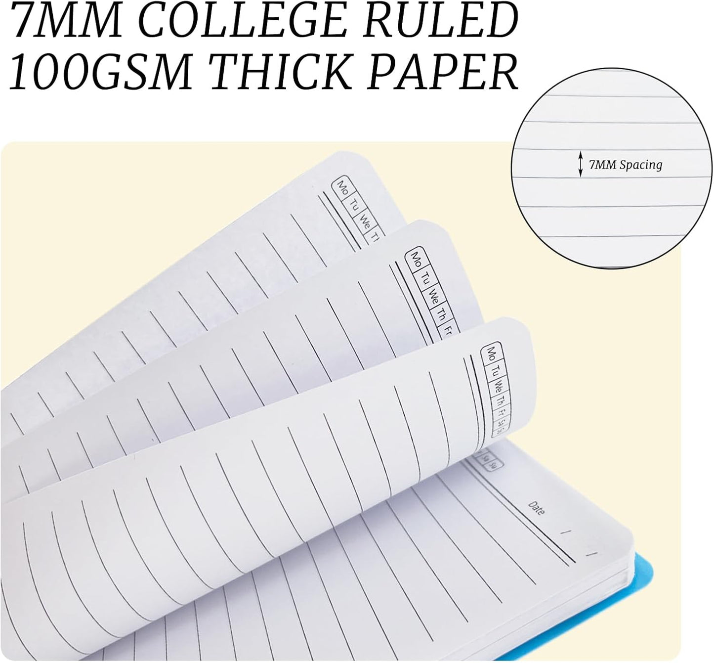 KTOJOY 3 Pack Small Pocket Spiral Notebook, 3.5x5.5 inches, 7mm Lined Pages, 80 Sheets/160 Pages 100gsm Thick Paper
