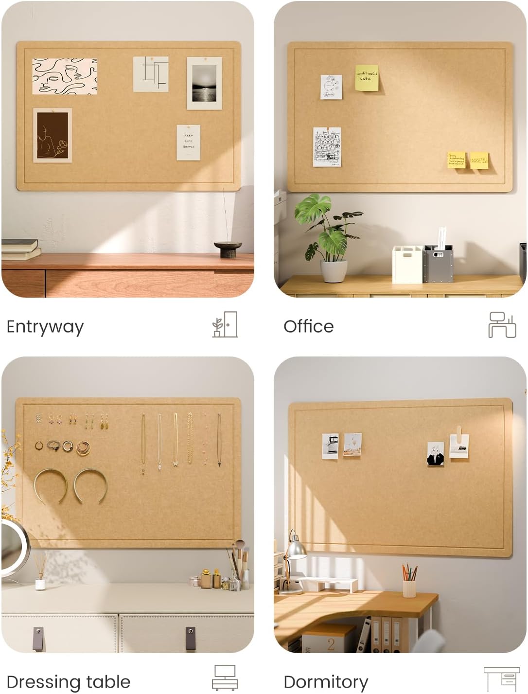 Fluxynara Bulletin Board, 23.6" x 17.5" Cork Board Alternative with 12 Safe Removable Adhesive Tabs, Foldable Felt Pin Board for Home Office, Classroom, Bedroom,Entryway for Walls—Sage