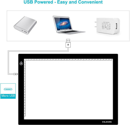HUION L4S LED Light Box A4 Ultra-Thin USB Powered Adjustable Light Pad for Tracing