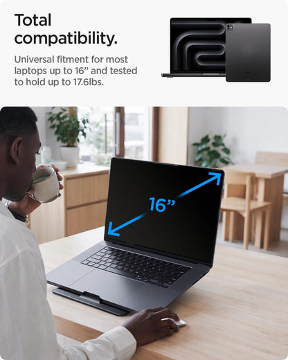 Spigen Slim Fold Portable Laptop Stand Keyboard Riser Foldable Ergonomic Angle Lift Anti-Slip Compatible with MacBook Neo, MacBook Air, MacBook Pro 11"-16" and iPad/Air/Pro and More - Black (LD201-S4)