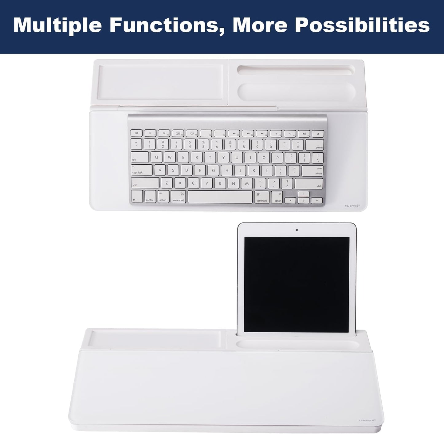 TSJ OFFICE Small Desktop Whiteboard -Glass Dry Erase Board Computer Keyboard Stand White Board Surface Pad with Drawer, Desk Organizers with Accessories for Office, Home, School Supplies - White