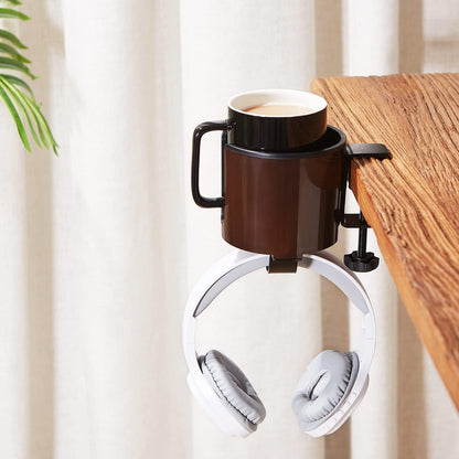 GUNKING Luxury 2-in-1 Anti-Spill Cup Holder with Under Desk Headphone Hanger (White)
