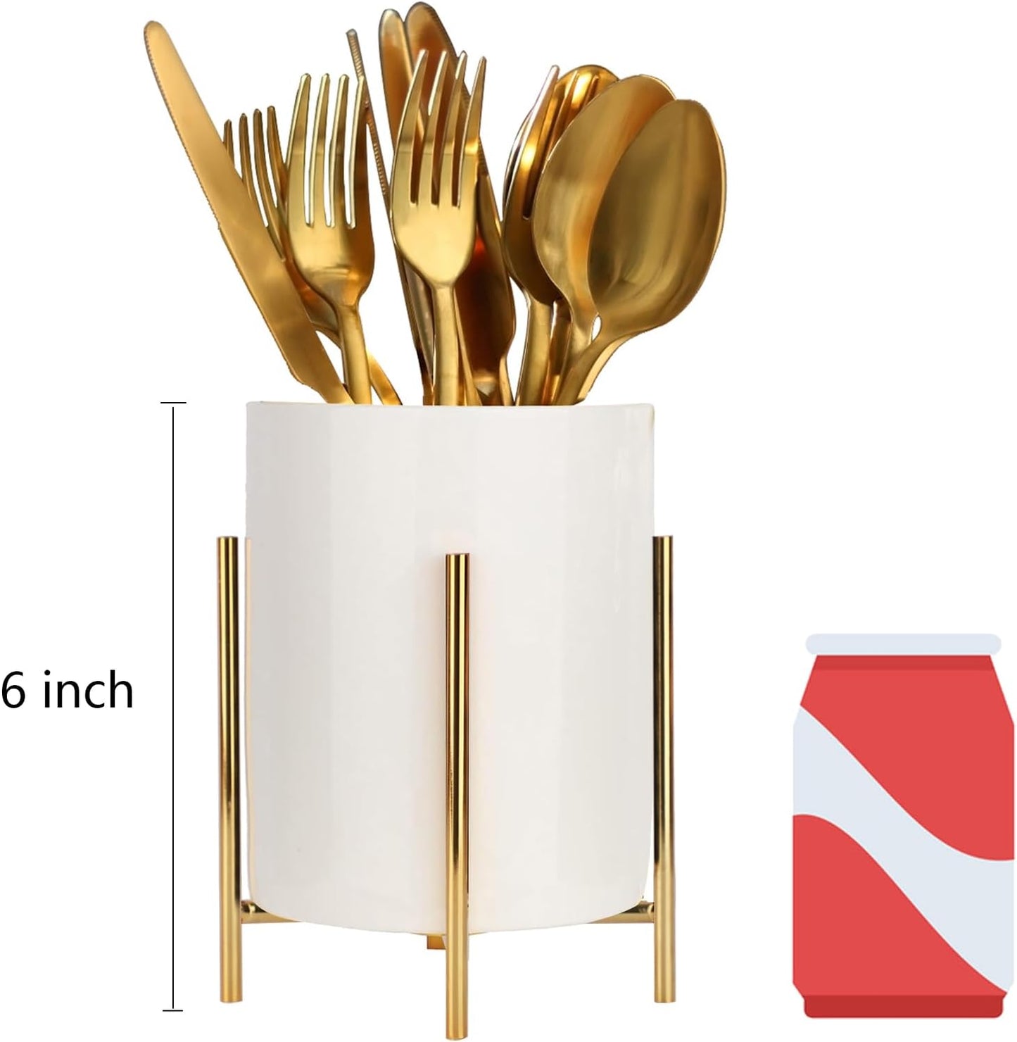 Gold Pencil Cup Sturdy Metal Frame With White Ceramic Pen Holder For Desks and kitchen Appliance Holders