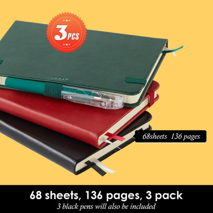 NIRMIRO 3 Pack Pocket Notebook Journals, Small Notepad Notebooks for Note Taking, A6 Mini Note pads with Pen Holder, 408 Lined Pages, 3.7" x 5.7", Black, Brown, Blue