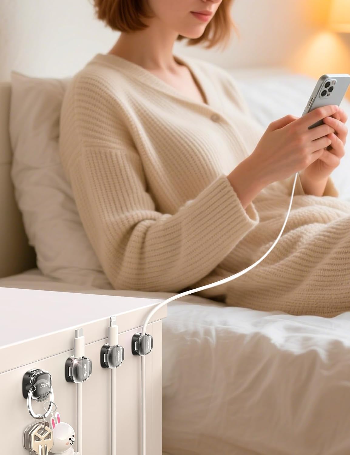 Cord Organizer, 8 Pack Cable Clips [1s Lock & Strongest Adhesive] Spring Cable Management, Cord Holder for Nightstand, Home Office Desk Accessories, Women Teen Cute Room Decor College Dorm Essentials