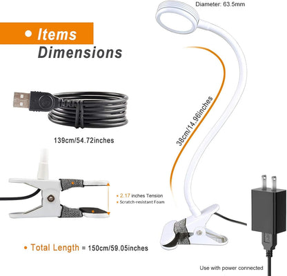 LEPOWER Clip on Light/Reading Lights/Book Light/Desk Lamp Color Changeable/Night Lights Clip on for Desk, Bed Headboard and Computers, Adapter Included (Black) Metal