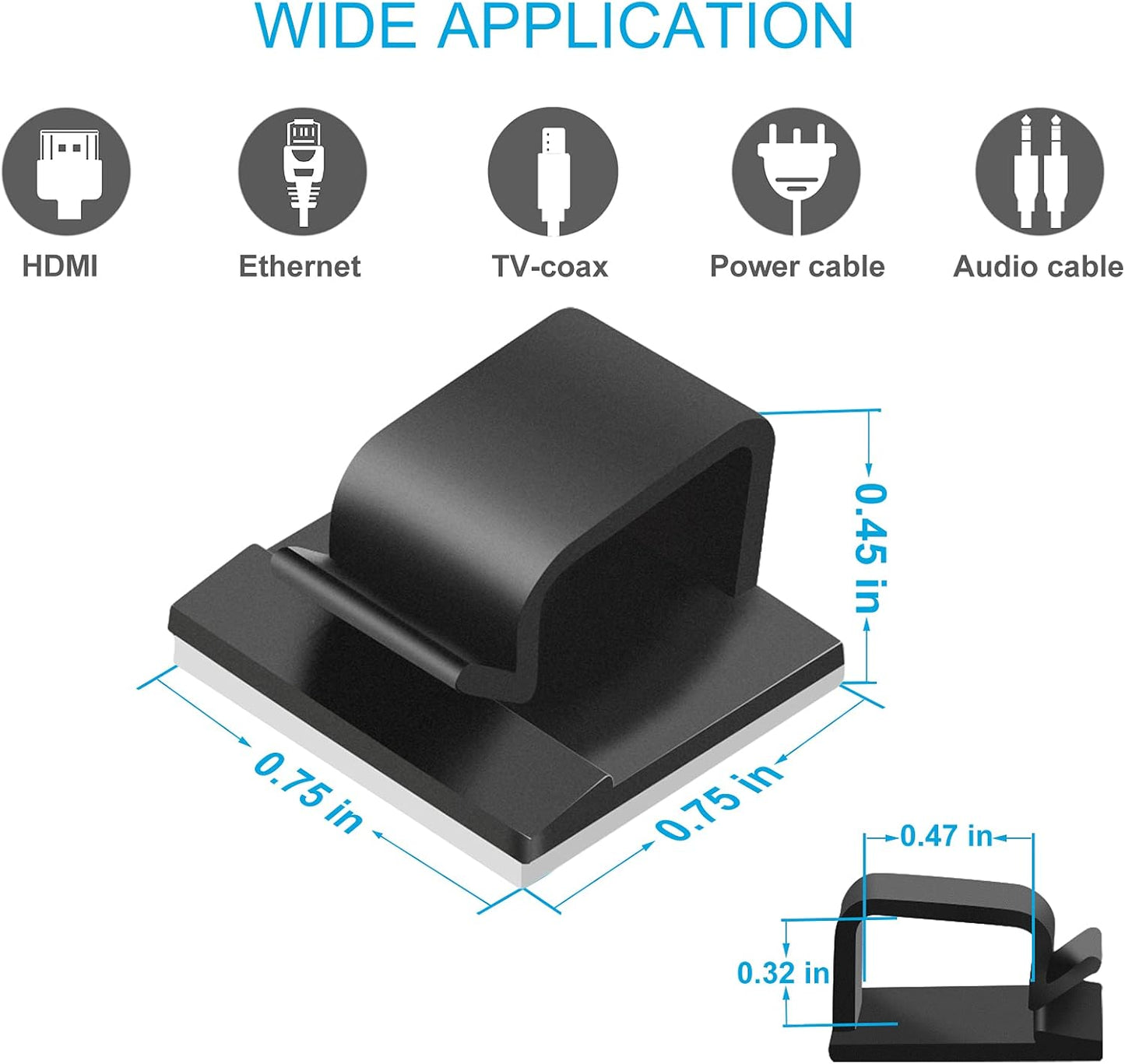 60 PCS Adhesive Cable Clips, Upgraded Wall Wire Clips for Cable Management, Strong Cord Clips Wire Holders for The Wall, Under Desk, Christmas Lights, Car, Dash Cam, Ethernet, Electric Wires Small