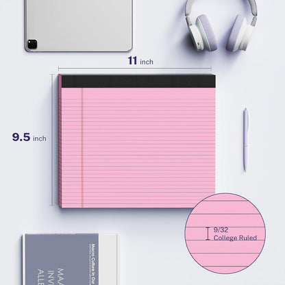 5 Pack Wide Legal Pads 11" x 9.5" Landscape Pink Purple Blue Green Yellow College Ruled Note Pad Narrow Ruled 30 Sheets per Notepad Perforated Writing Paper Thick Backboard Horizontal Pads of Paper