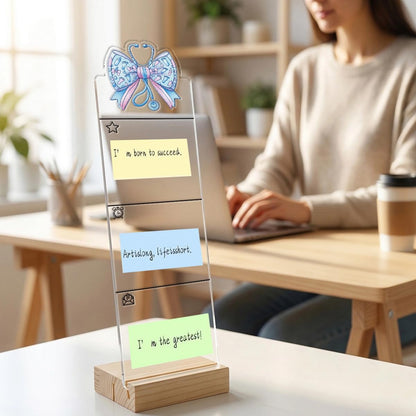 Monitor Memo Board Computer Monitor Memo Board Sticky Note Organizer Kidney Acrylic Desk Accessories Removable Wooden Base Set Sticky Notes 100 Sheets 11.8×3.1 inches