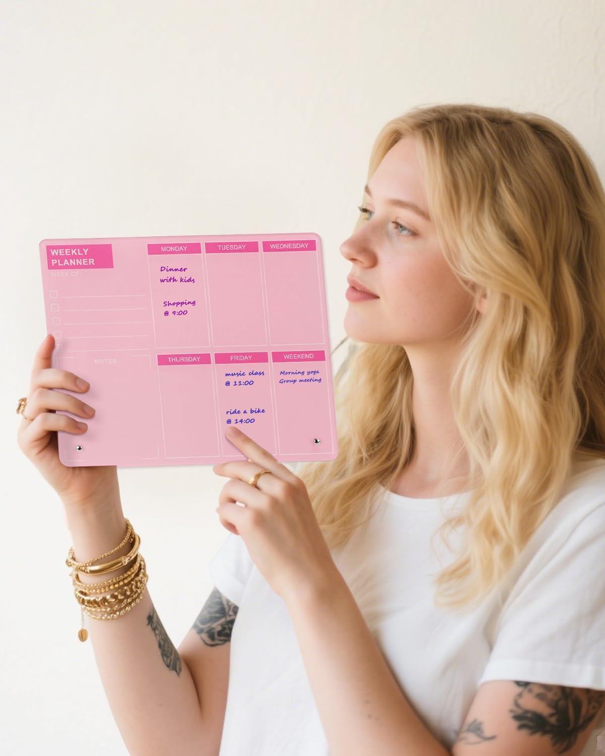 Desktop Thickened Acrylic Dry Erase Board, Weekly White Board with to Do List, Tabletop Whiteboard with Stand, Frameless Dry Erase Pink White Board，9.5"x6.7" for Office, Home, School(Desktop-PK-1724)
