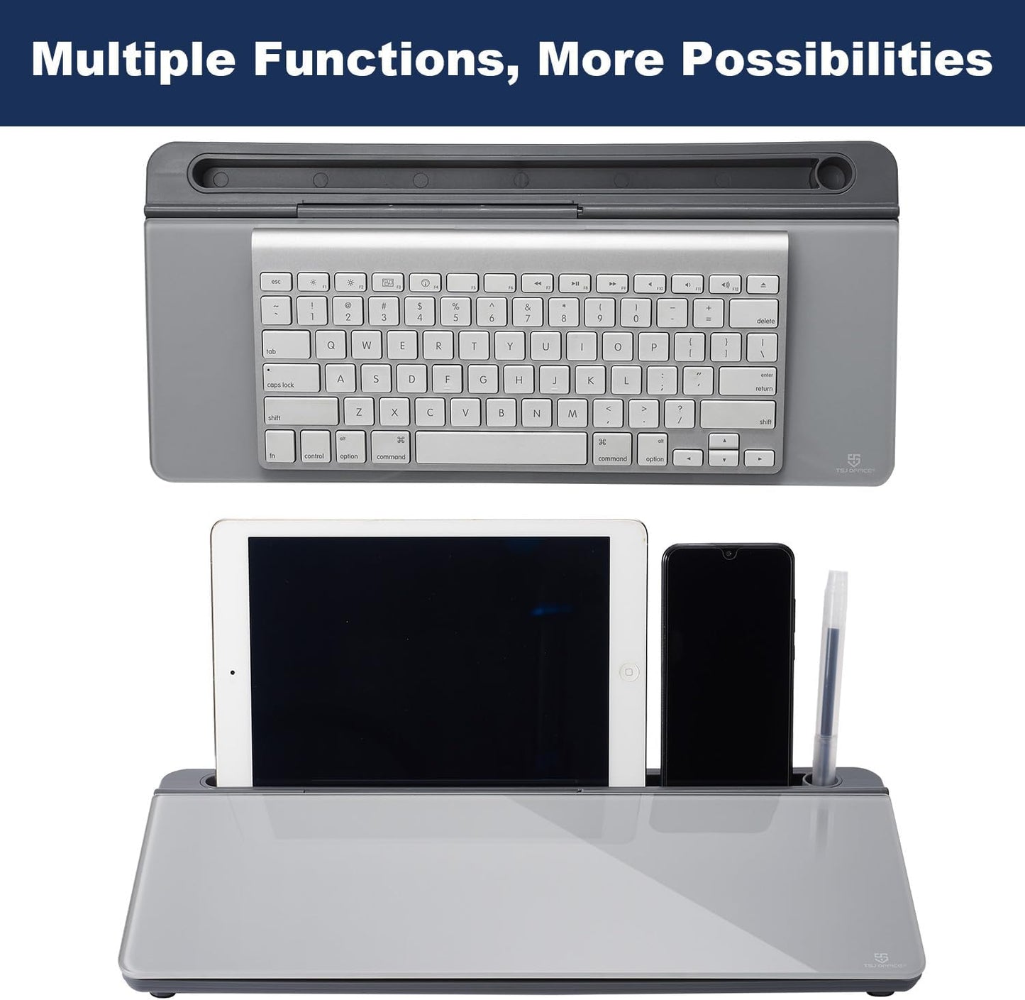 TSJ OFFICE Small Desktop Whiteboard -Glass Dry Erase Board Computer Keyboard Stand White Board Surface Pad with Drawer, Desk Organizers with Accessories for Office, Home, School Supplies - White