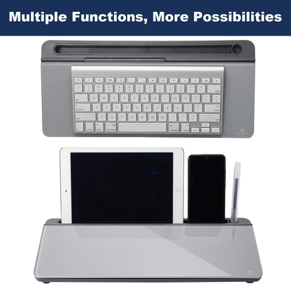TSJ OFFICE Small Desktop Whiteboard -Glass Dry Erase Board Computer Keyboard Stand White Board Surface Pad with Drawer, Desk Organizers with Accessories for Office, Home, School Supplies - White