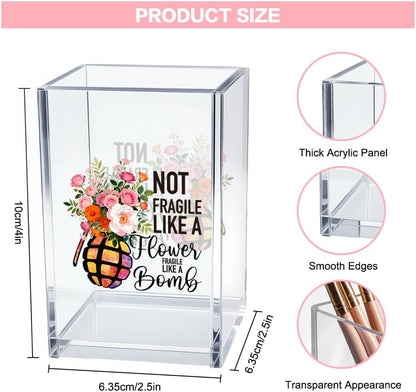 Never Let Anyone Dull Your Sparkle Acrylic Makeup Brush Organizer Holder, Girl Power Desk Acrylic Brushes Storage, Inspirational Quote Gifts for Women Friend Sister Make Up Artist Makeup Lover