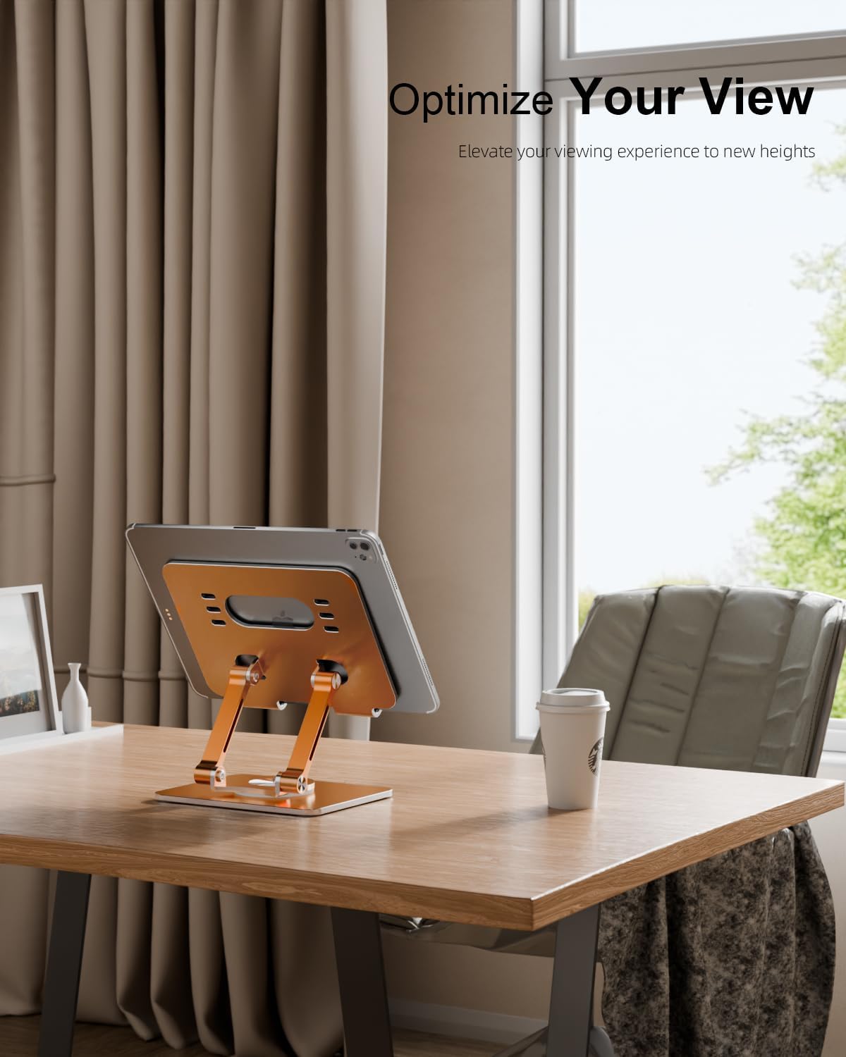 Orlian Tablet Stand Holder with Thickened 360°Rotating Base Dual Rod Adjustable Aluminum Stand for All 5.8-12.9” iPad Samsung Phone Tablet Kindle E-Reader and More, Black