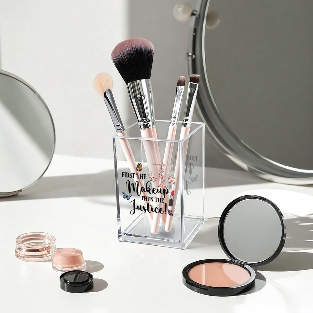 Better Late Than Ugly Acrylic Makeup Brush Organizer Holder, Self Affirmations Desk Acrylic Brushes Storage, Make Up Artist Gifts, Birthday Gifts for Her Wife Sister Friend Makeup Lovers