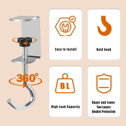 4 PCS Adjustable Under Desk Hook, Heavy Duty Metal Bag Holder with Silicone Pads for Desk, Table, Shelf. Perfect Purse Hanger, School Bag Hook for Organization in Home, Office, Kitchen