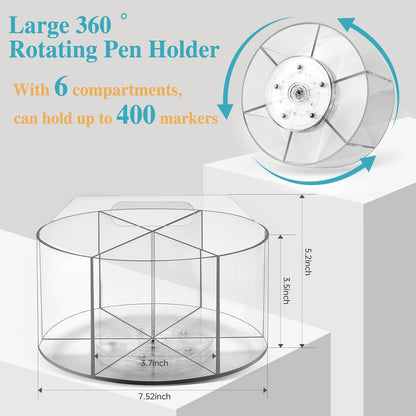 Rotating Pencil Holder for Desk, 5 Slots 360-Degree Spinning Acrylic Pen Holder for Desk, Marker Holder Caddy Art Supply Organizer Pen Organizer for Office Home School