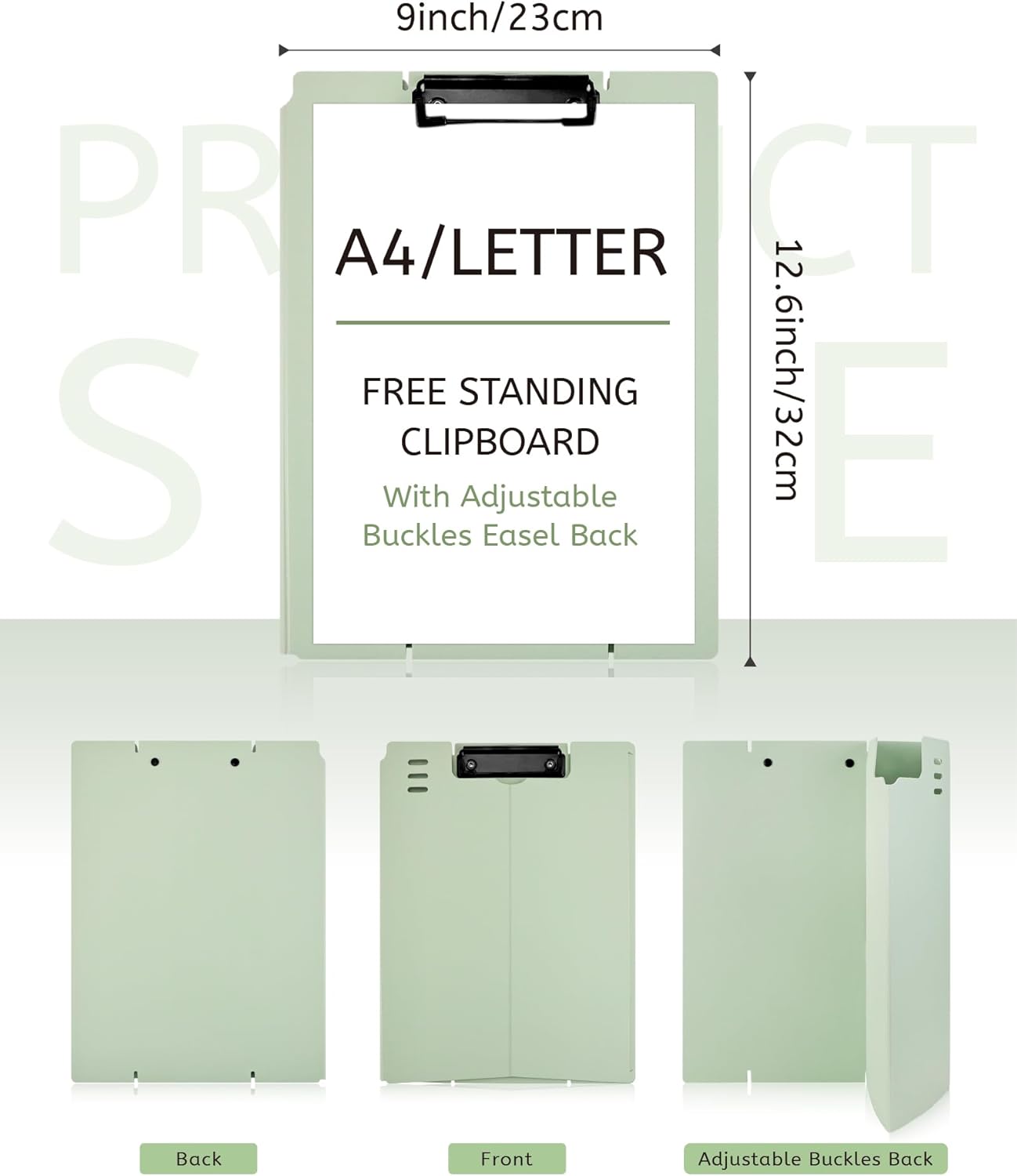 Free Standing Clipboard and Desktop Stand with Adjustable Buckles Easel Back - Foldable Stand and Document Holder for School, Office and Business Use (9.37 x 12.6 inches) (Black)
