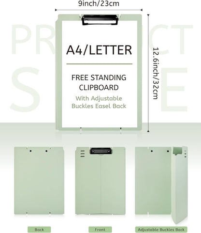 Free Standing Clipboard and Desktop Stand with Adjustable Buckles Easel Back - Foldable Stand and Document Holder for School, Office and Business Use (9.37 x 12.6 inches) (Black)