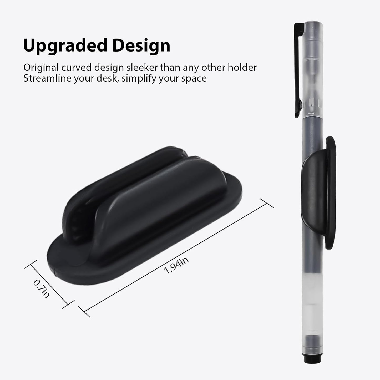 TENOC 3 Pack Adhesive Pen Holder, Silicone Pencil Holder for Desk & Wall, Flexible Marker Clip Organizer for Classroom, Car, Clipboard & Office, Oval, Black