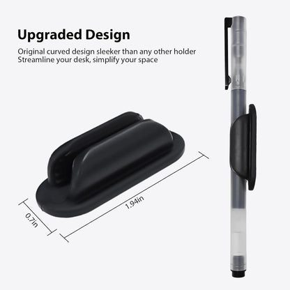 TENOC 3 Pack Adhesive Pen Holder, Silicone Pencil Holder for Desk & Wall, Flexible Marker Clip Organizer for Classroom, Car, Clipboard & Office, Oval, Black