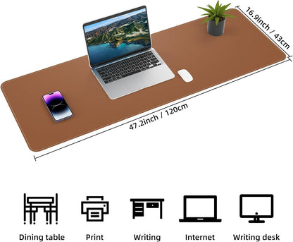 AFIING Large Desk Mat 47" x 17", Dual-Sided Natural Cork & PU Leather Desk Pad, Non-Slip Waterproof Mouse Pad for Office, Home & Gaming, Black