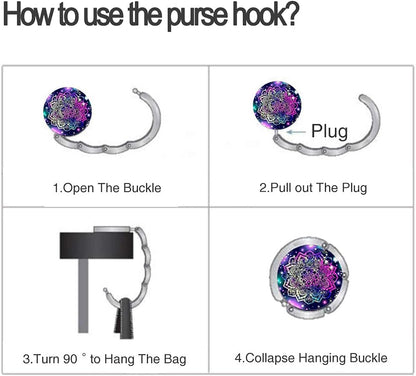 Bosketo Foldable Purse Hook Womens Bag Table Hanger Collection Desk Hooks for Purse (3pack Pretty Floral Hook)