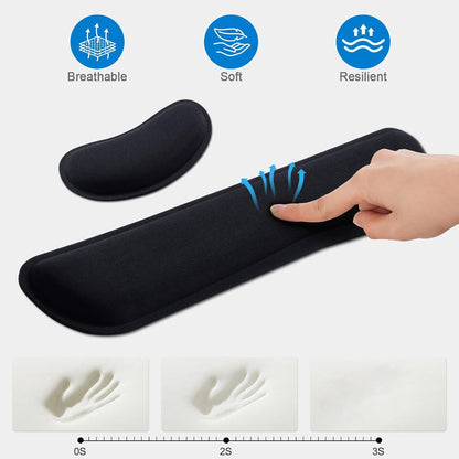 Leolee Elbow Rest Pads for Desk, Black Ergonomic Arm Rest Pads with Memory Foam & Non-Slip Base, Armrest Cushion Support Pad Relieve Elbow and Wrist Pain for Computer, Office, 2 Packs