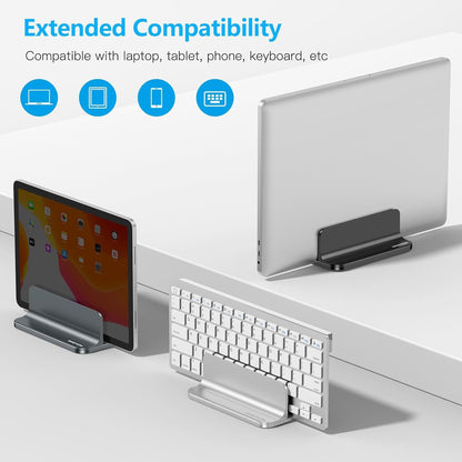 OMOTON Vertical Laptop Stand Holder, Desktop Aluminum Stand for MacBook with Adjustable Dock Size, Fits All MacBook, Surface, Chromebook and Gaming Laptops (Up to 17.3 inches), Silver