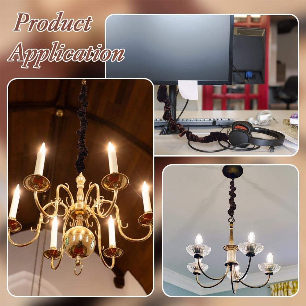 BENECREAT 2PCS Chandelier Chain Cover, 39inch Fabric Cord Cover, Velvet Cloth Chain Sleeve for Electric Wire Lamp Chandelier Cord Cable Management (Black)