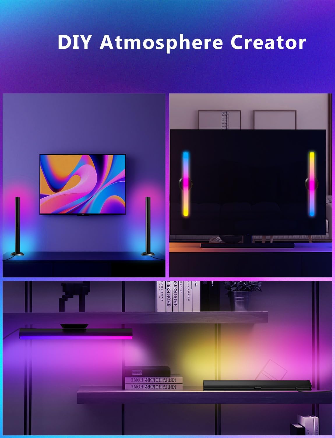 DAYBETTER Smart LED Light Bars, RGB Light Bar, 14 Inches TV Backlights with Scene and Music Modes, Smart Light Bars with Multiple Placement Options, Mood Lighting, PC Gaming Light Bar for Room Decor
