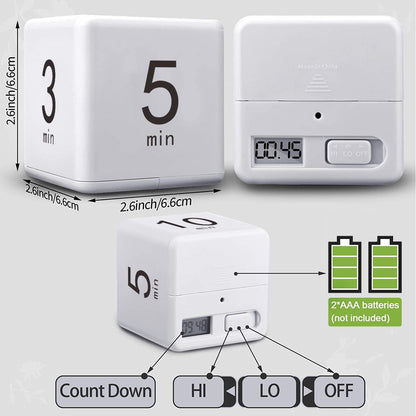 Cube Timer, Productivity Visual Timer 1/3/5/10 Minutes Preset, Desk Portable Rotating Multi Timers for ADHD Time Management Work Study Cooking Workout School