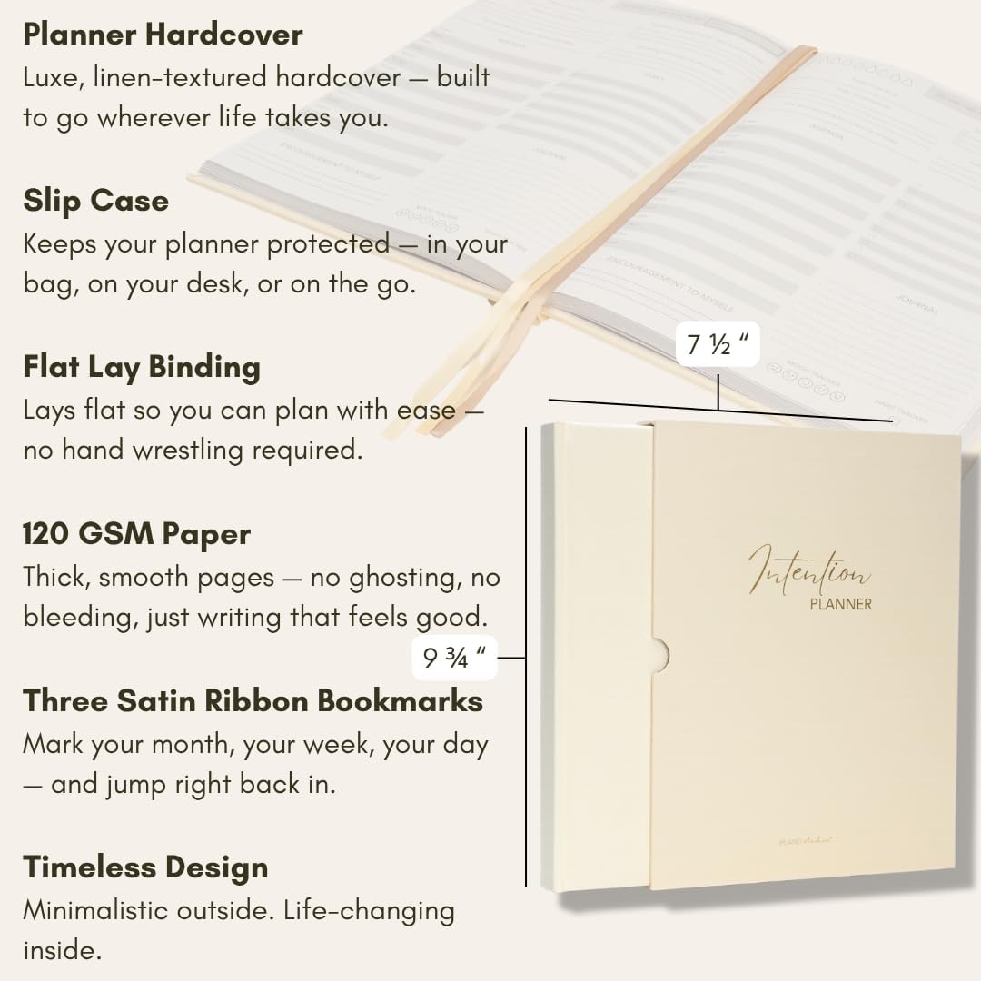Pland Studio 90-Day Planner Journal – Undated Daily Goal Organizer in Alabaster Linen | Gratitude Journal, Habit Tracker, Vision Board, and Reflection Pages for Mindful Planning