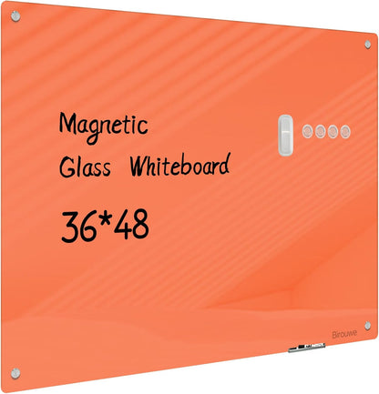 Magnetic Glass Whiteboard - Glass Dry Erase Board 48"x36" Large Frameless Board for Walls Office School and Home