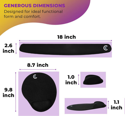 4pc Premium Wrist Rests for Keyboard and Mouse Pad Set - Memory Foam Cushion, Black - Ergonomic Wrists Hand Arm Rest Support for Laptop Computer Desk and Gaming - Carpal Tunnel Syndrome Relief