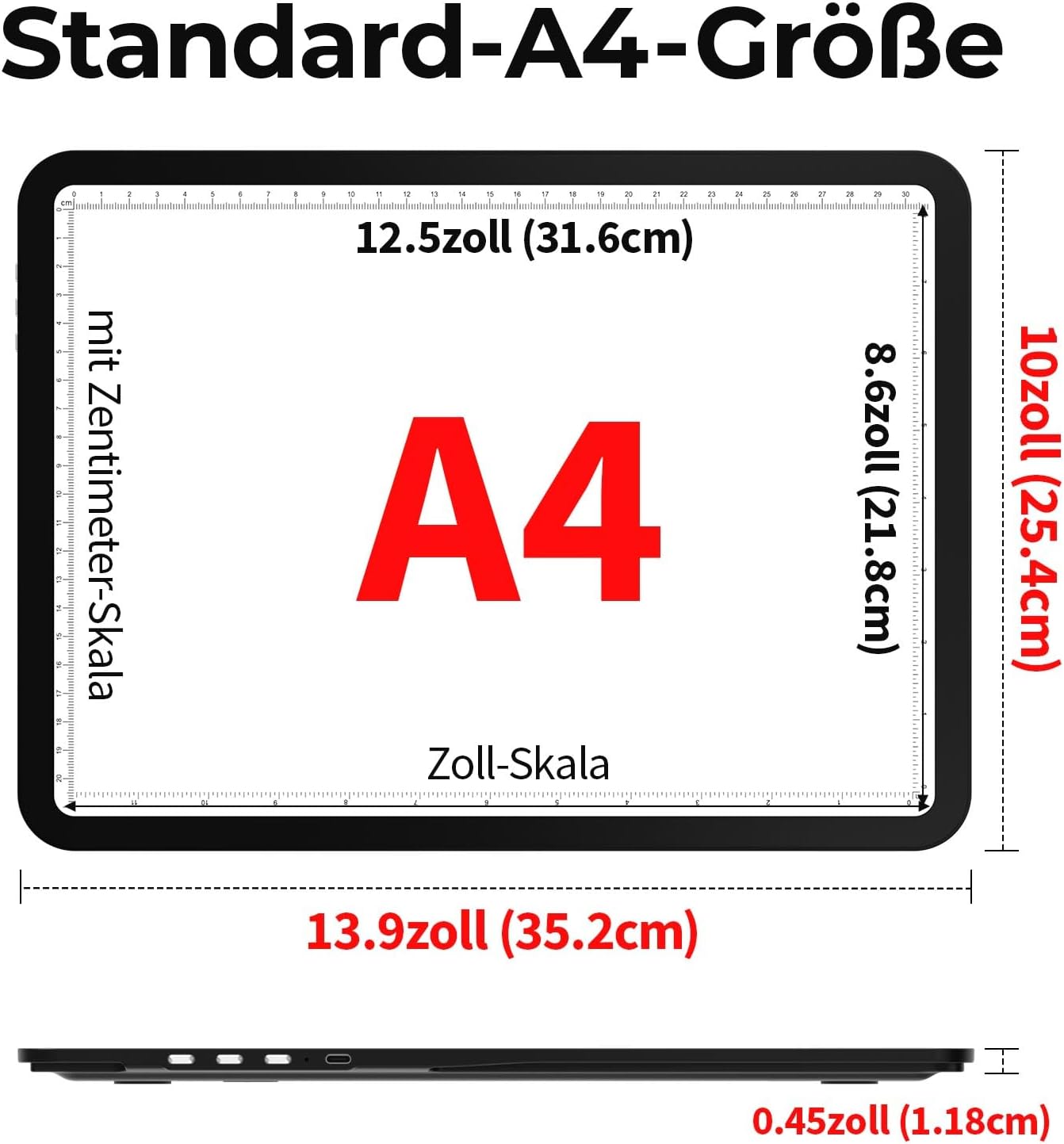 Zocelight Rechargeable A3 Light Board with Built-in Stand & Bag,Super Bright Magnetic Light Box for Tracing,Wireless Light Pad for Diamond Painting,Side Buttons,LED Light Table for Drawing,Sketching
