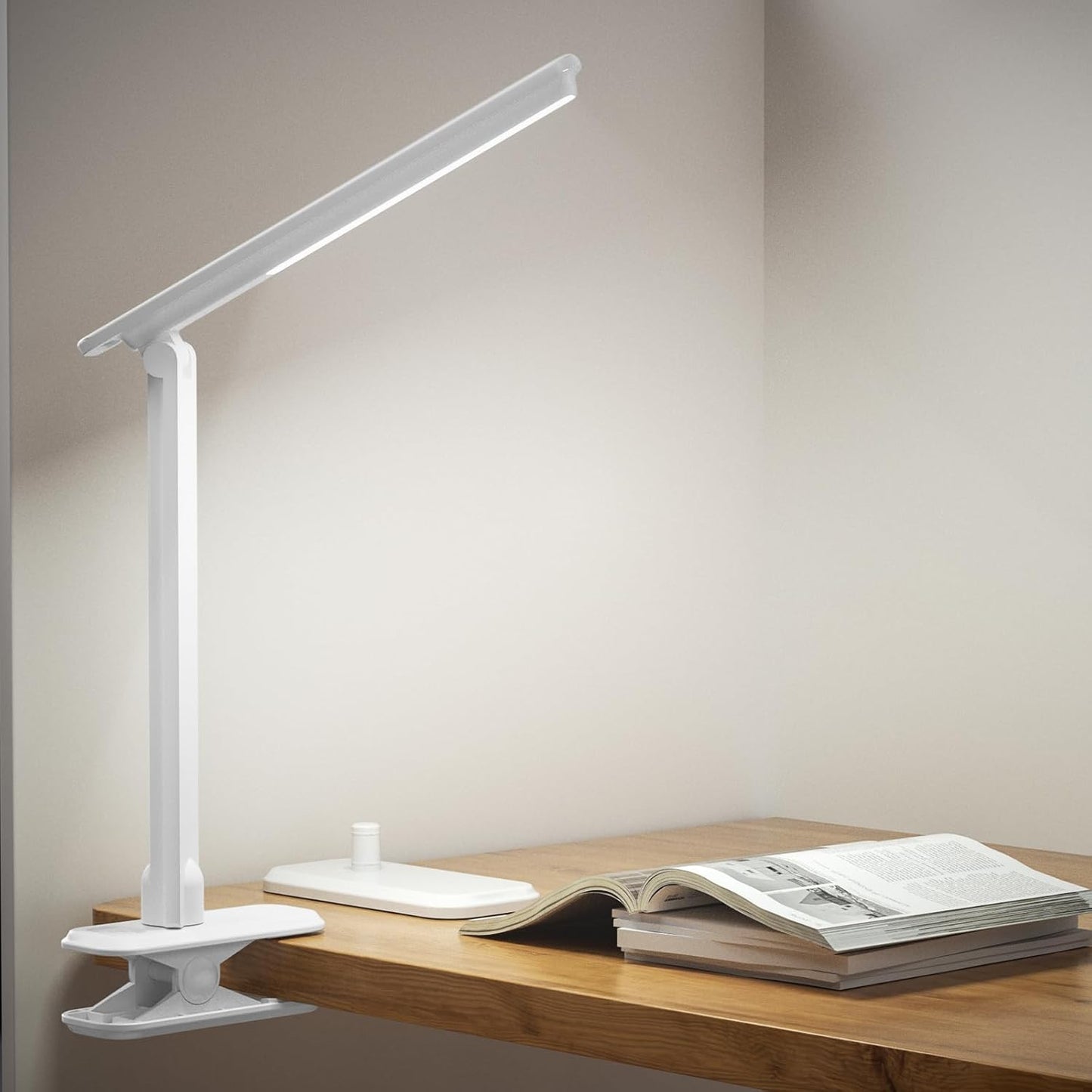LED Desk Lamp Dimmable Table Lamp Reading Lamp with Changeable Clip & Base, 3 Brightness Dimmable Small Desk Lamp for Office Home, Desk Clip on Lamp for Bed Headboard, LED Desk Light Strip