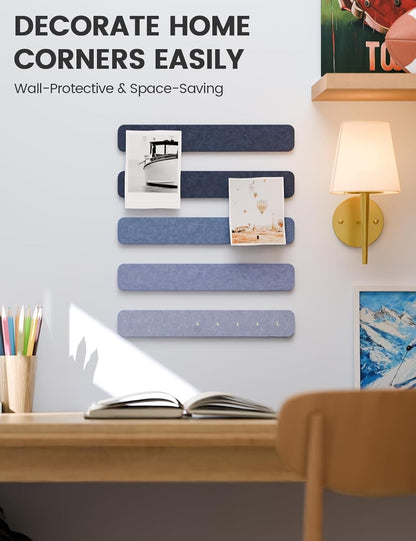 Fluxynara Cork Board Alternative Felt Strip Board 8-Pack 13"x2", Office Pin Board with 50 Push Pins, Adhesive Install for Bedroom Door & Home Office(Linen Dusk)