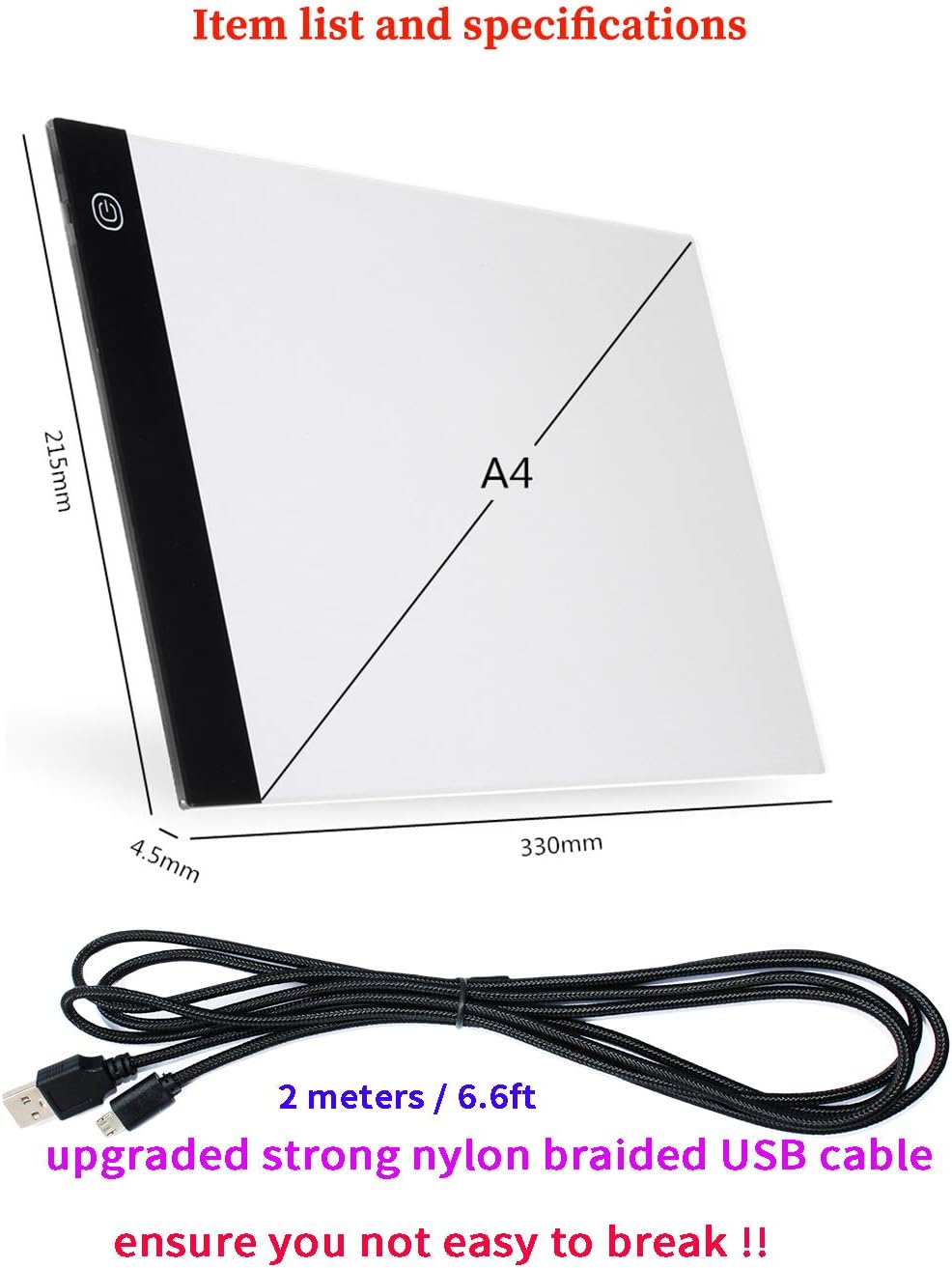 Diamond Painting A4 Ultra-Thin Portable LED Light Box Tracer USB Power Cable Dimmable Brightness LED Artcraft Tracing Light Pad for Artists Drawing Sketching Animation Stencilling X-ray Viewing