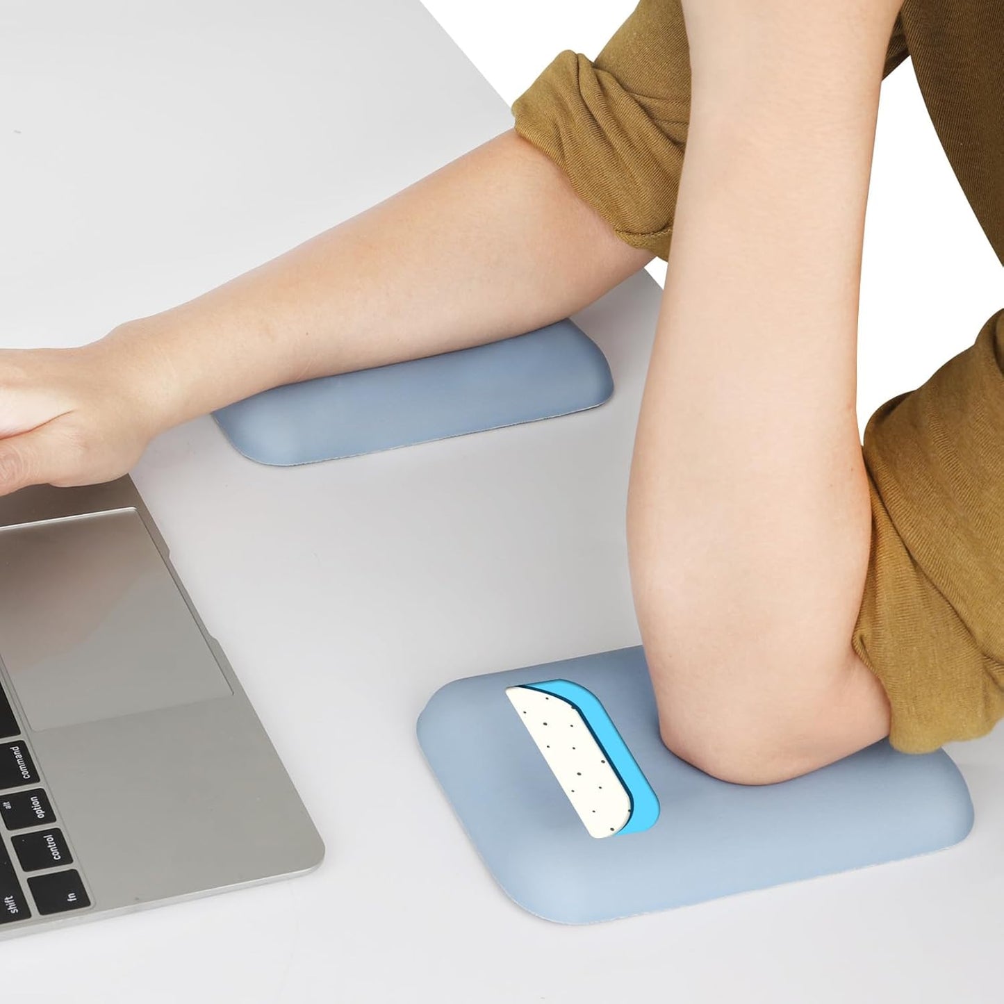 Leolee Elbow Rest Pads for Desk, Black Ergonomic Arm Rest Pads with Memory Foam & Non-Slip Base, Armrest Cushion Support Pad Relieve Elbow and Wrist Pain for Computer, Office, 2 Packs