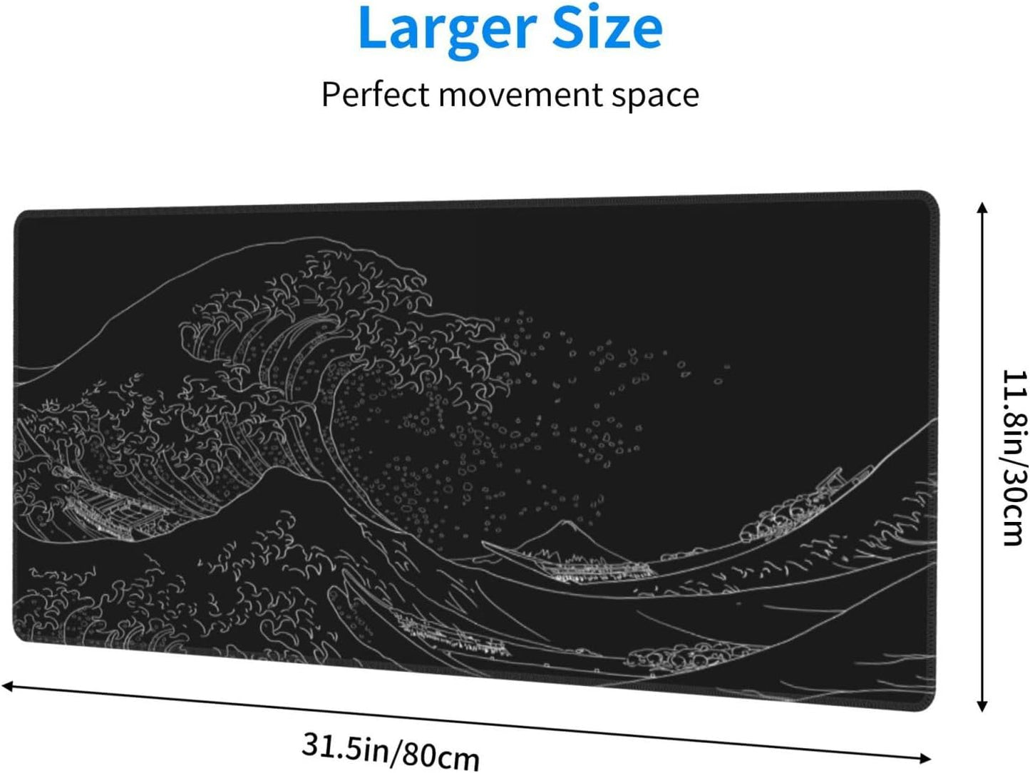 Japanese Mouse Pad, Large Japanese Desk Mat, XL Anime Gaming Keyboard Mat, Non-Slip Rubber Base, Big Extended Desk Protector for Home Office, 31.5”x11.8”