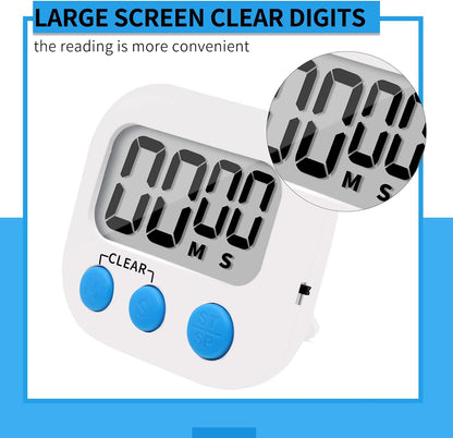 LinkDm 6 Pack Small Digital Kitchen Timer Magnetic Back and ON/Off Switch,Minute Second Count Up Countdown, White