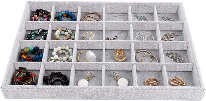 Emibele Glasses Organizer Jewelry Tray, 8 Grids with Clear Lid Velvet Tray Watch Storage Stackable Jewelry Showcase Display Storage with Detachable Inner Dividers, Beige