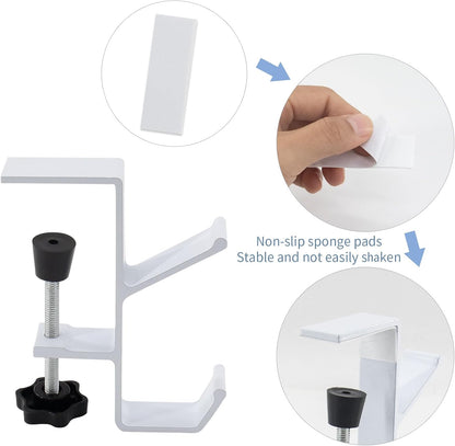 Desk Mount Bag Holder Hook Clamp-On Backpack Hanger Portable Desk Mount Headphones Holder Reduce Desk Clutter for Table Desk, Under Counter (Black)