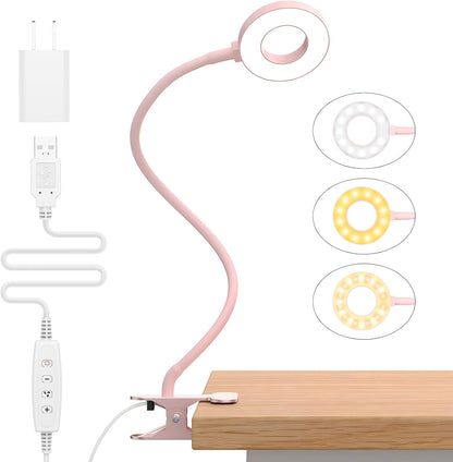 iZELL Book Light, Clip on Reading Light with Silicone Flexible Arm, Dimmable LED Lamparas Clamp on Workbench Desk for Studying Painting Crafting Drawing Makeup Nail Tech Puzzle Task - 27.6‘’ White