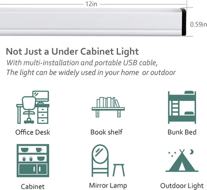 ASOKO Under Cabinet Led Lighting, 12 Inch Light Strip Bar, Daylight White 5000K Dimmable Plug in USB Light, Small Thin Led Under Counter Lighting for Kitchen/Room/Shelf/Desk/Display Case
